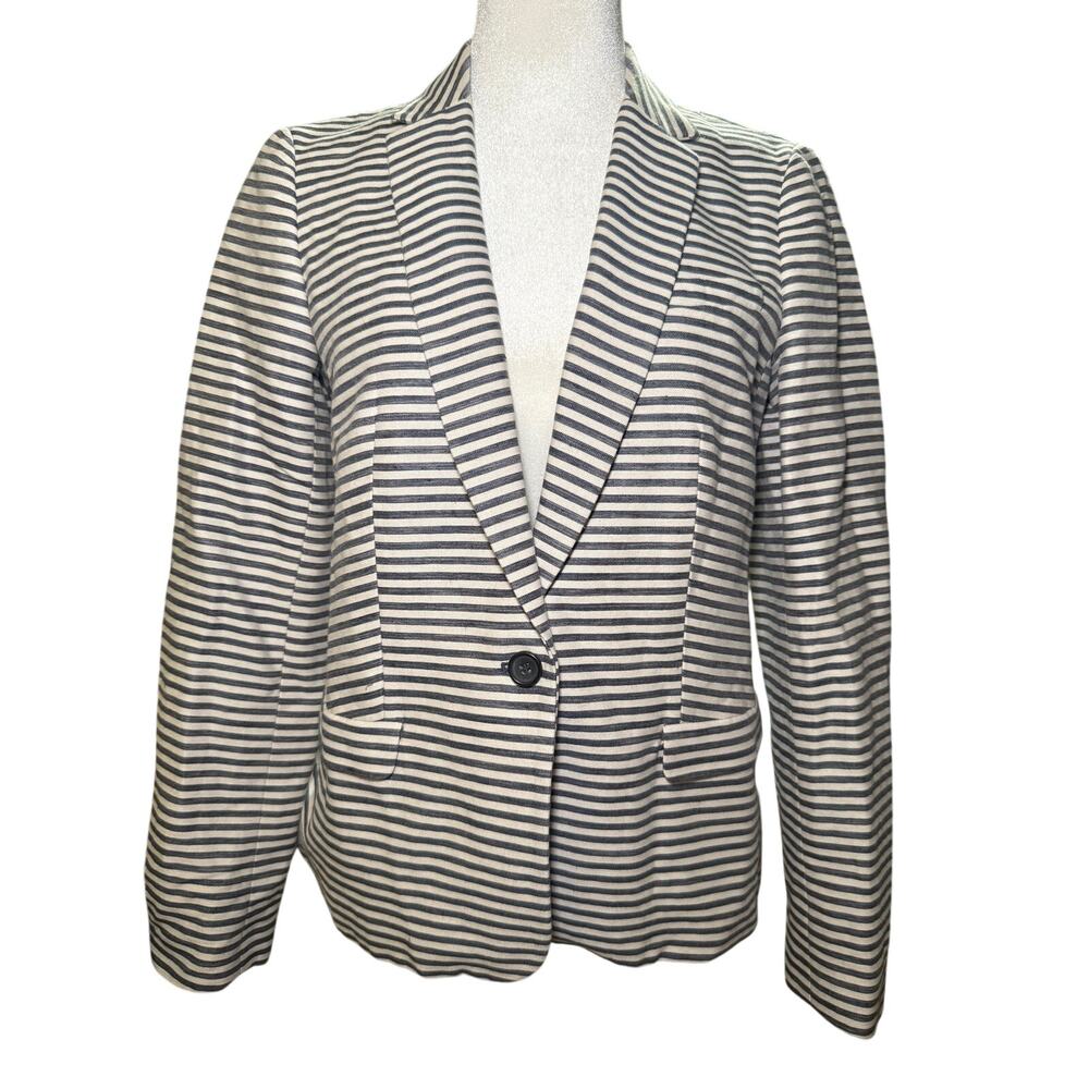 Madewell Striped Linen Cotton Blazer Jacket, Navy Ivory, Women's Size 4